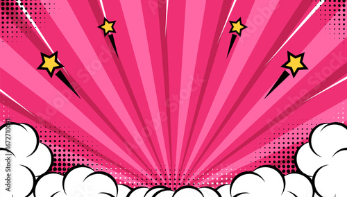 pink comic background and star pattern with clouds modern background