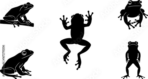 Frog silhouettes, Tree frog silhouette, Jumping frog svg, Jumping frog silhouette, Frog svg, Sitting frog silhouette, Frog clipart.