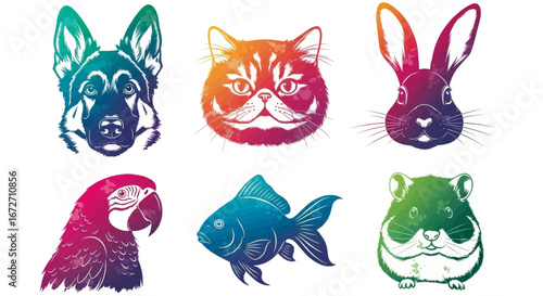 Vibrant animal portraits capturing unique textures and gradients, perfect for creative projects and pet lovers