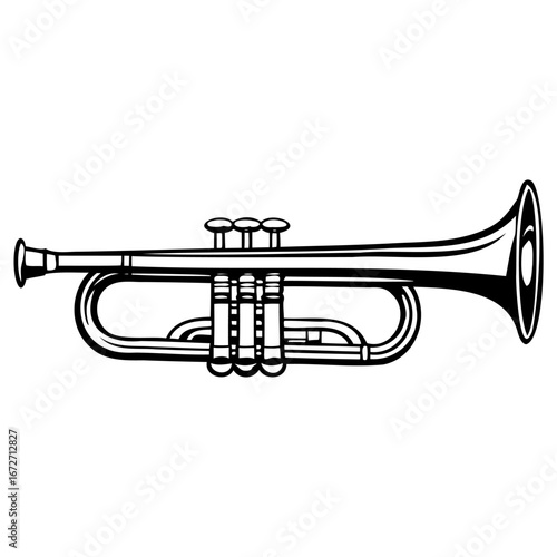 Illustration of a trumpet, a brass musical instrument with valves, commonly used in jazz and classical music