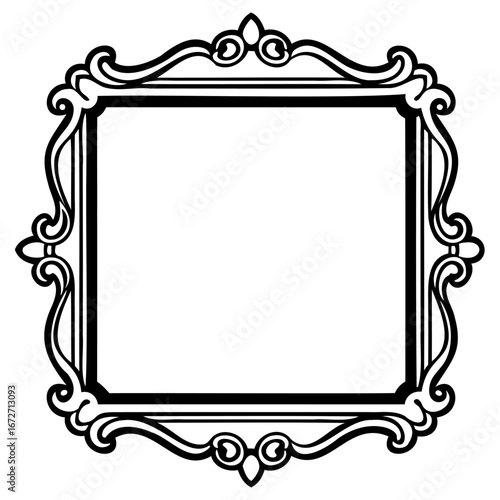Ornate square frame with decorative flourishes and a blank space for text or images