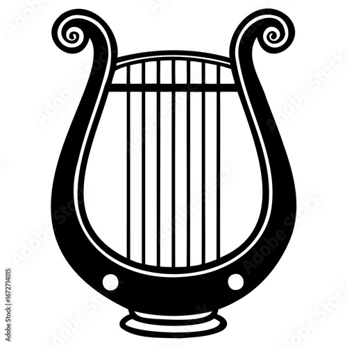Black silhouette of a lyre, an ancient stringed musical instrument, on a