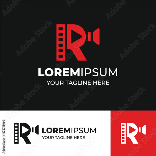 Letter R Cinema Logo - Film Reel and Camera Icon for Video Production