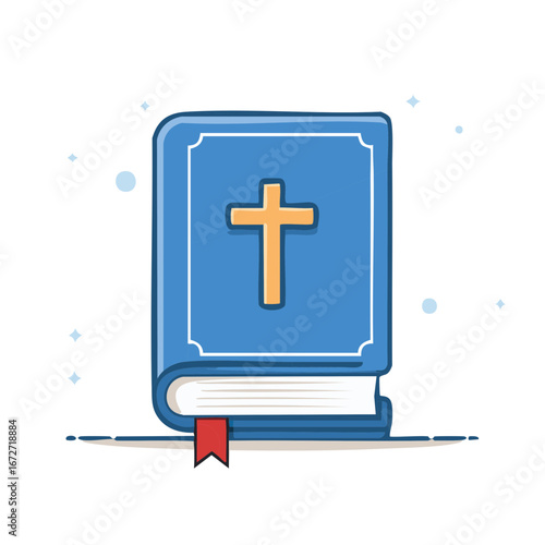 Illustration of a blue book with a Christian cross on the cover religion faith, Bible illustration and concepts