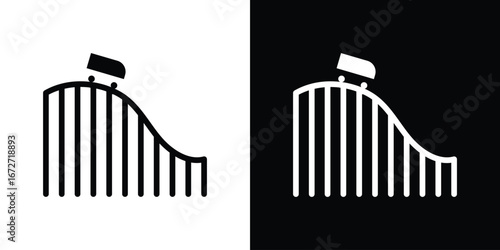 Roller coaster icon flat stock illustrations set