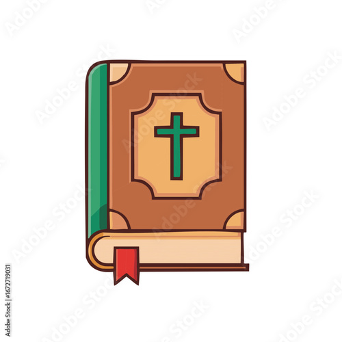 Cartoon Holy Bible with Cross Symbol and Bookmark Vector Illustration