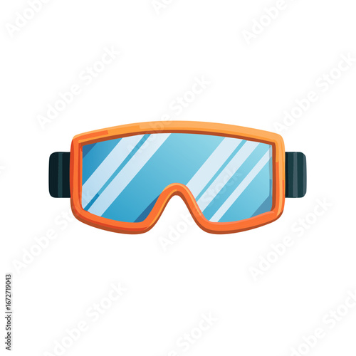Orange-Framed Goggles with Blue Tinted Lenses, Winter Sports Equipment