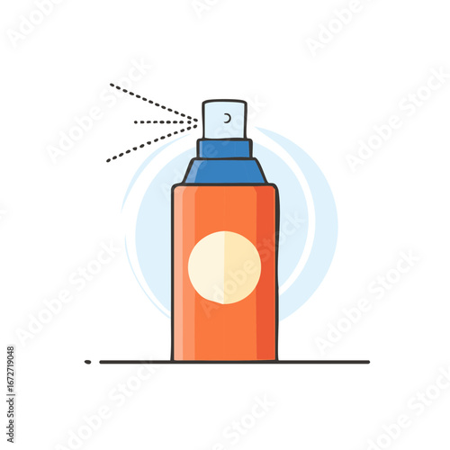 Cartoon Illustration of Orange Aerosol Spray Bottle with Dotted Lines