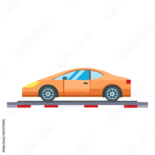 Elegant Orange Coupe on Gray Pavement with Red Striping Modern Automotive Transportation Concept