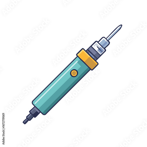 Soldering iron tool, electronic repair, circuit board components, equipment illustration.