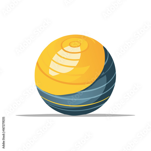 Yellow and Blue Striped Exercise Ball Illustration on White Background