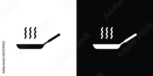 Pan frying icon flat stock illustrations set
