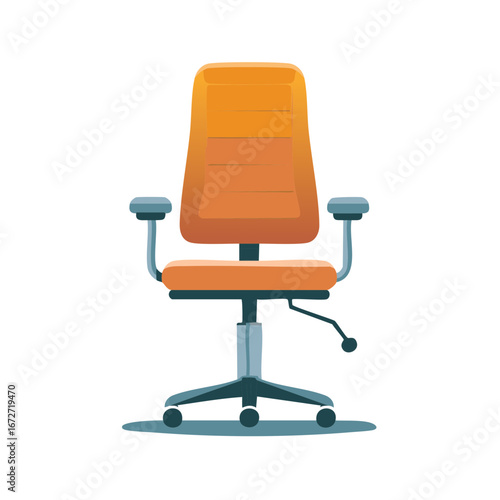 Ergonomic Office Chair Illustration Isolated on White, Adjustable Seat Design, Orange Work Chair, Comfortable Desk Chair