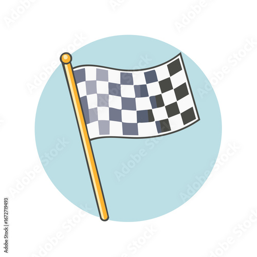 Checkered Flag Vector Illustration Racing Symbol in Light Blue Circle