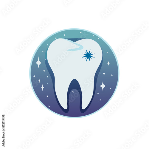 Healthy Tooth in Circle with Sparkles, Oral Hygiene, Dental Health, Dentistry Illustration