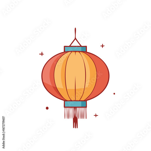 Traditional Red and Orange Lantern with Decorative Tassels
