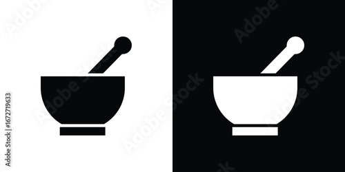 Mortar pestle icon flat stock illustrations set