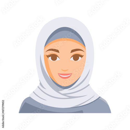 Smiling woman wearing traditional headscarf, hijab, representing cultural identity