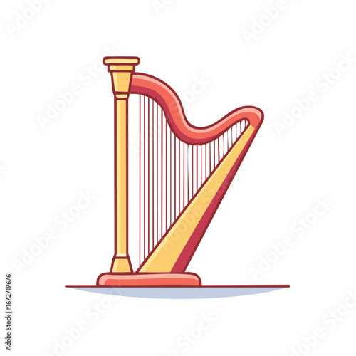 Illustrative Harp Standing Upright with Strings Ready for Music Performance