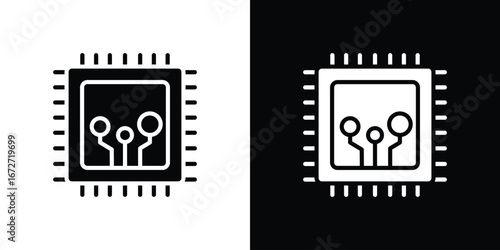 Microchip icon flat stock illustrations set