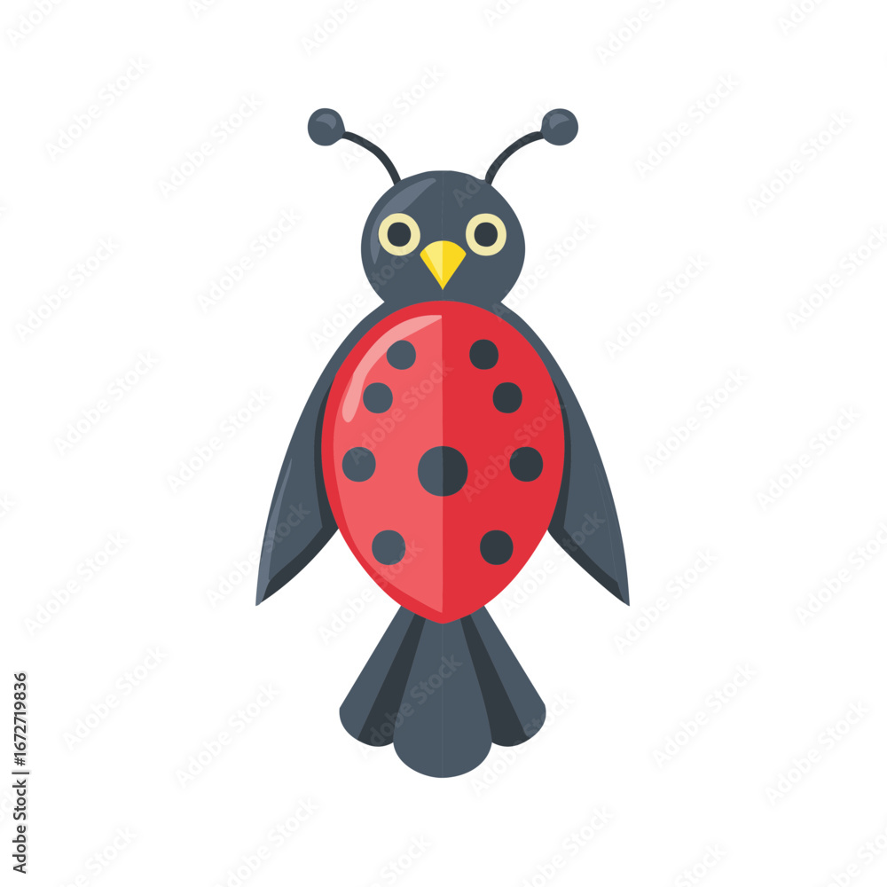 Fototapeta premium Abstract Bird Insect Hybrid Red Black Spotted Wings Illustration Cartoon
