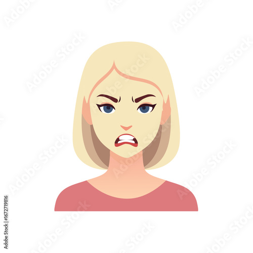 Angry blonde woman character showing intense frustration and mad emotion illustration