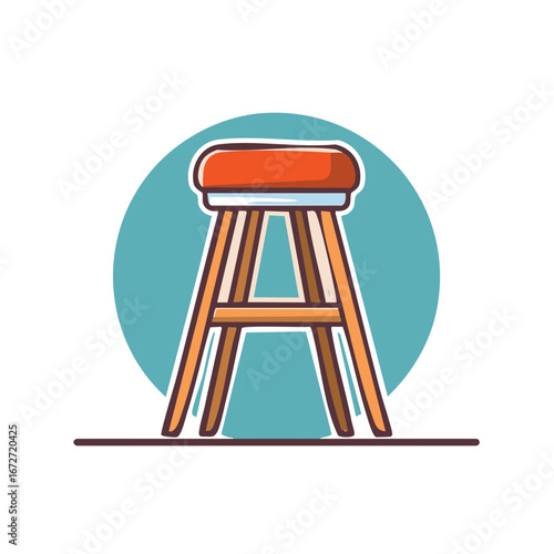 Modern orange cushioned stool illustration, minimalist design element, kitchen decor item, interior object, icon