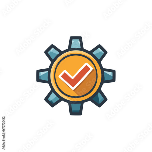 Approved gear icon with checkmark representing success and solutions
