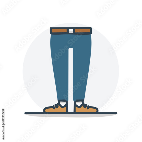 Minimalist illustration of a person's legs in blue jeans and brown shoes