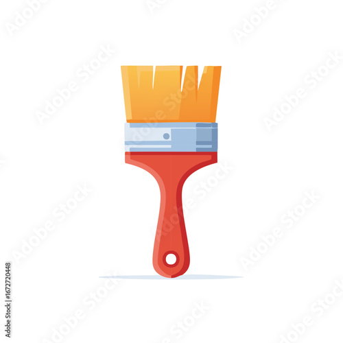 Illustration of a Red Paintbrush with Yellow Bristles for Painting Walls and Decoration