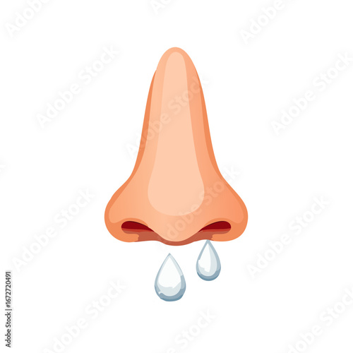Runny nose illustration depicting common cold flu or allergy symptoms with dripping mucus