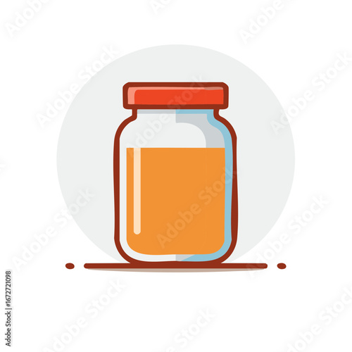 Cartoon Jar Filled with Orange Liquid, Preserves or Juice Illustration