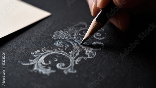 Detailed pencil drawing on black paper