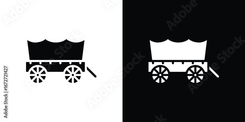 Covered wagon icon flat stock illustrations set