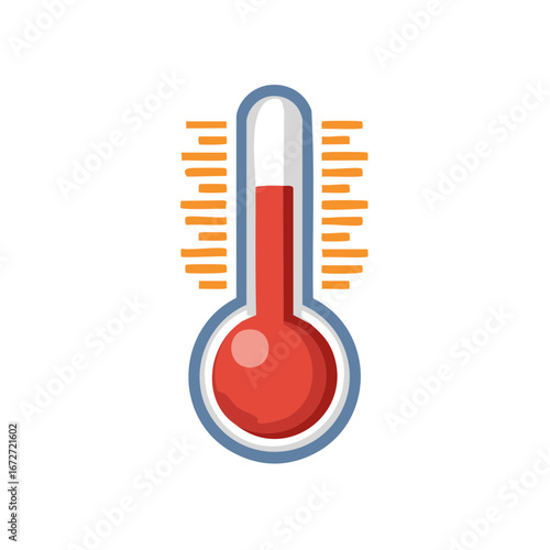 Red thermometer with orange heat waves indicating high temperature