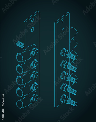 Transformer cable lug connecting to transformer terminals isometric blueprints