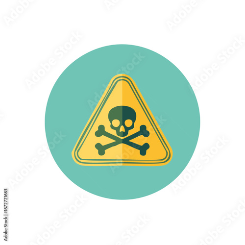 Warning Sign with Skull and Crossbones Flat Vector Illustration in Circle
