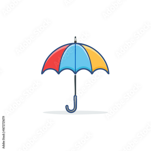 Stylized Umbrella Illustration with Red, Blue, and Yellow Sections; Weather Protection