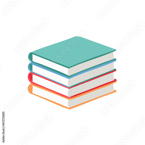 Stack of books illustration in blue, red, orange colors for education or information purposes