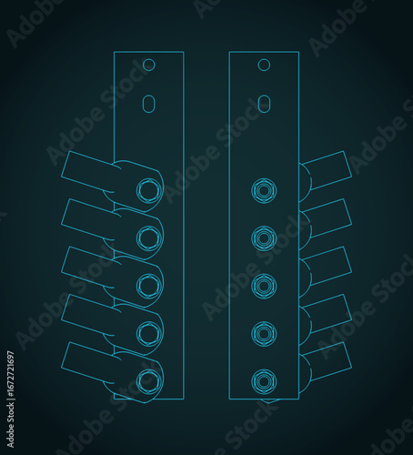 Transformer cable lug connecting to transformer terminals blueprints illustration