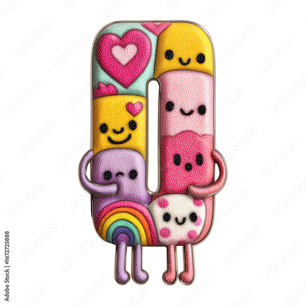 Fototapeta premium A playful and colorful illustration of a cute character design, featuring smiling faces and joyful elements.