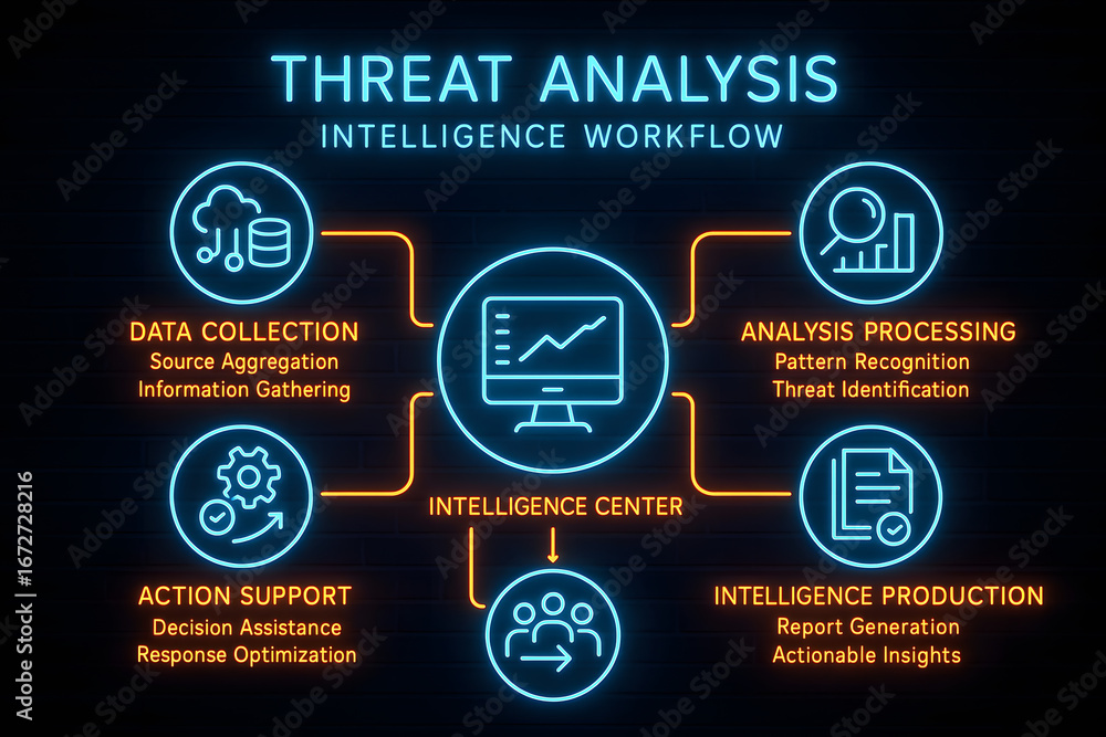 Fototapeta premium Intelligence Workflow Infographic from Data Collection to Analysis for Business Strategy