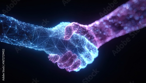 Digital handshake.  A futuristic, abstract handshake