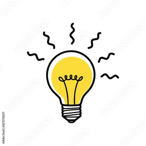 Hand Drawn Light Bulb Doodle with Rays