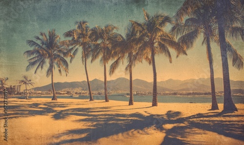 Tropical beach scene with palm trees