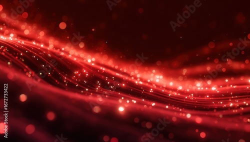 Abstract red flowing waves with sparkles