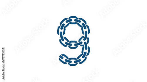 The number nine is creatively designed using interlocking blue chain links against a plain white background.