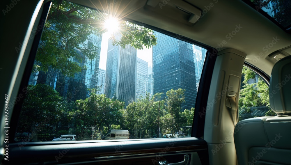 Fototapeta premium Cityscape view from a car window