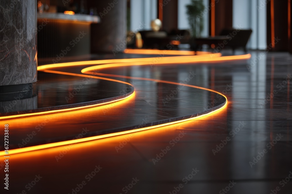 Obraz premium Modern lobby with glowing orange pathway