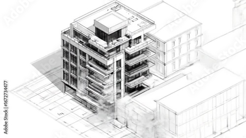 Architectural sketch of a multi-story building